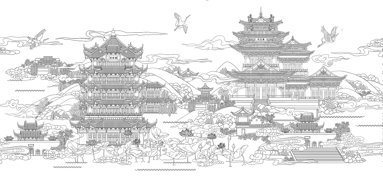 黄鹤楼阅江楼白描创作