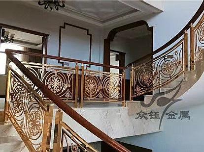 别墅铝板镂空旋转楼梯扶手 室内高端铝铜雕花楼梯护栏