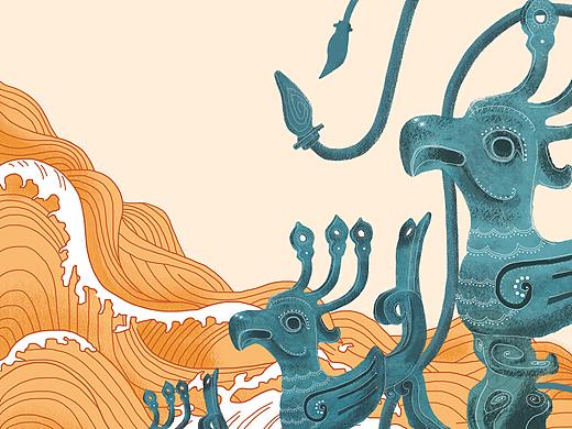 三星堆商铜神树插画设计