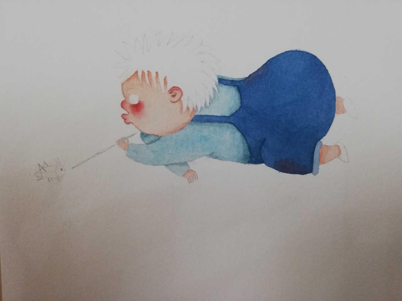 今天的原创水彩人物,附上过程图。