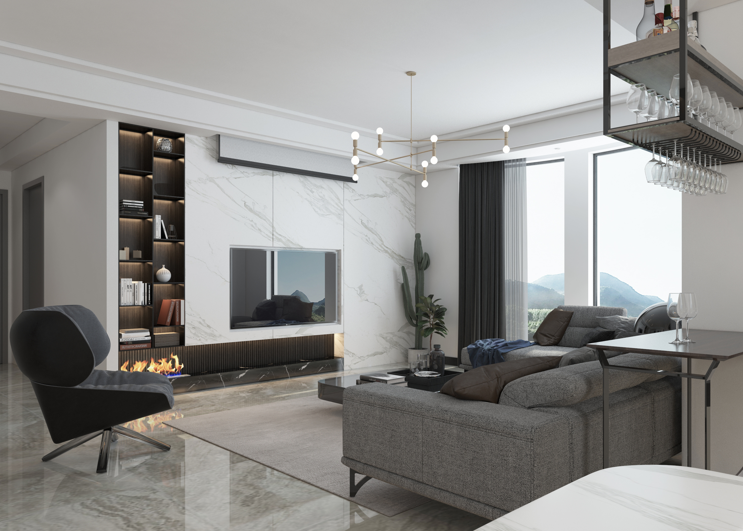 黑白灰搭配简欧风格客厅装修设计-房天下装修效果图