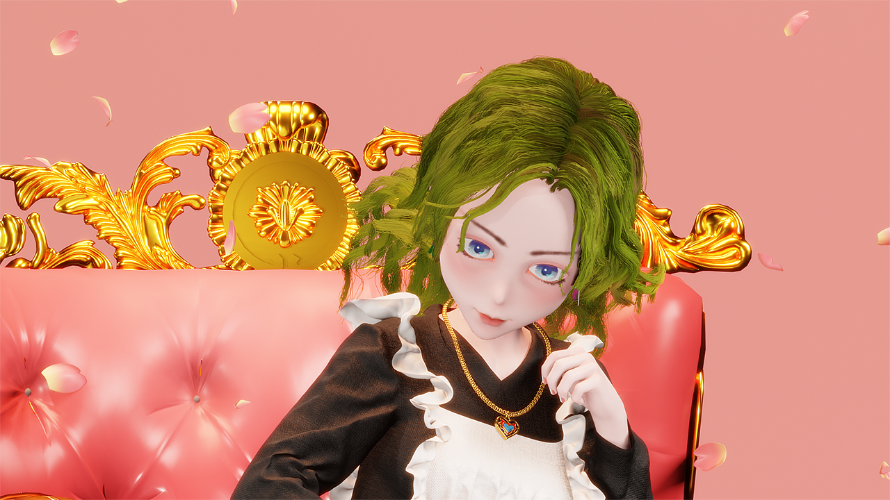 【blender】少女翻书，花瓣落下