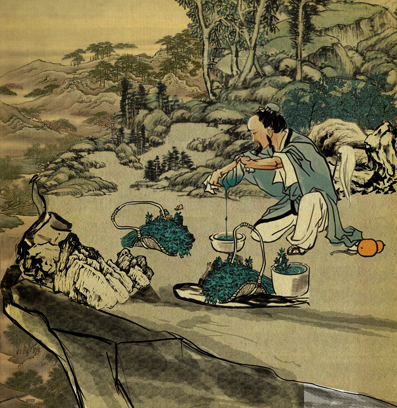 葛洪手挤药汁山水画（图ZMzE4MzM5NjY4） - 展陈设计 - 站酷设计师王子涛设计原创素材 - 站酷ZCOOL