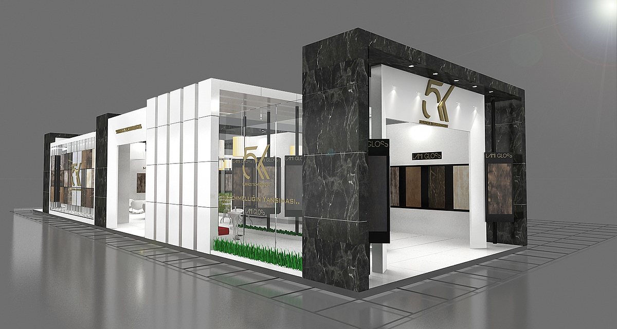 现代时尚简约板材展位展会3d效果图设计制作