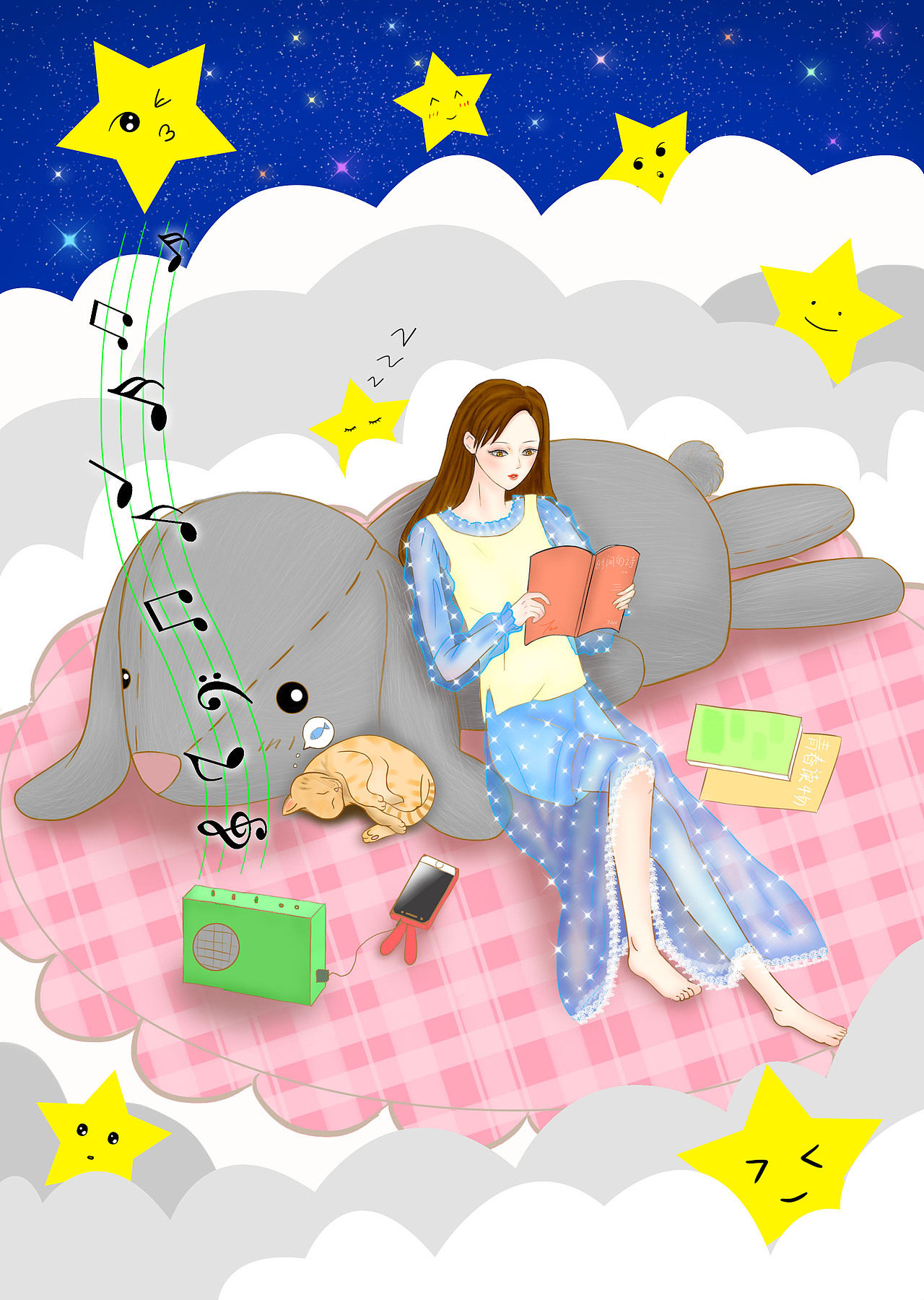 云朵里看书（图ZMTI1ODU1Nzk2） - 创作习作 - 站酷设计师谭梦想原创素材 - 站酷ZCOOL