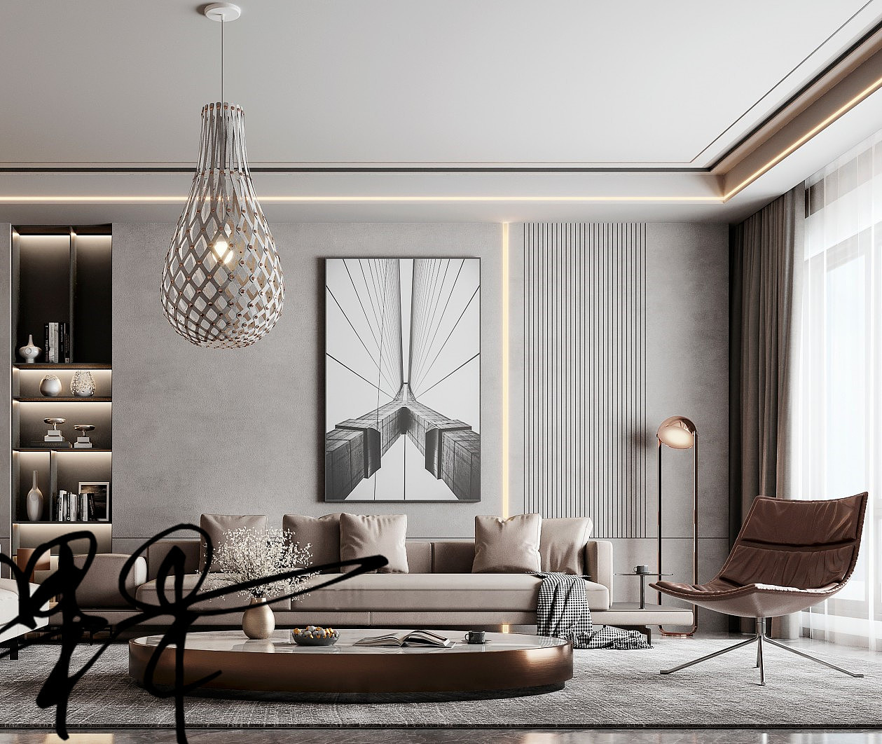 现代客厅沙发茶几组合