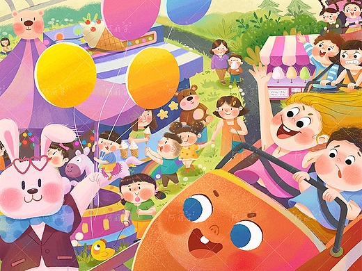 儿童拼图插画《游乐园》