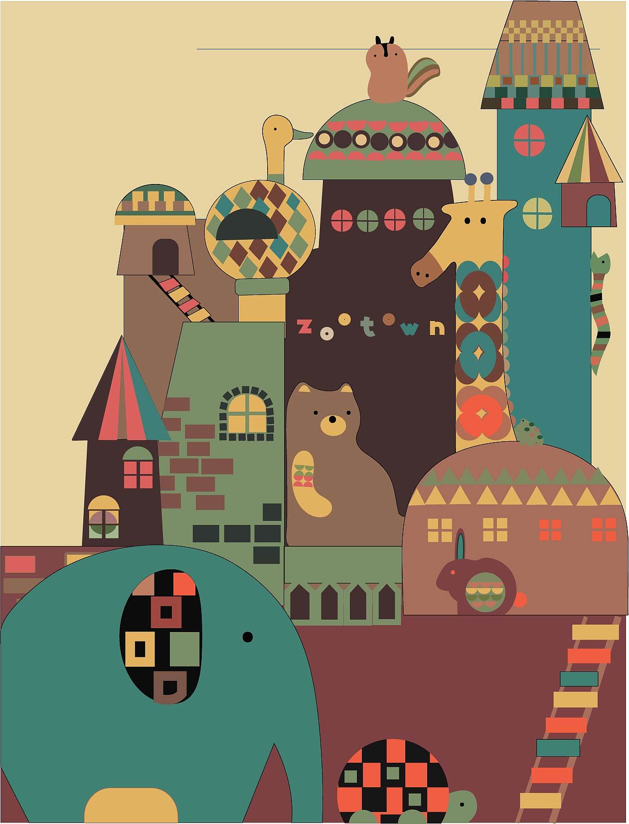 一系列不同风格的街景插画