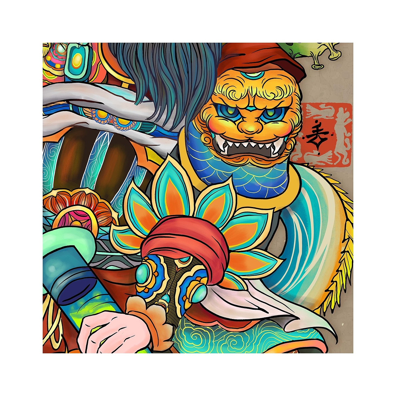 否极泰来门神插画