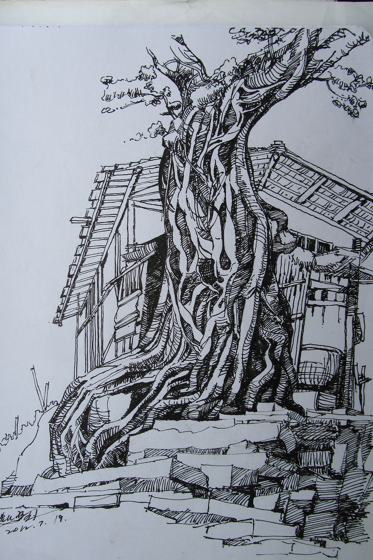 钢笔画建筑风景手绘线稿