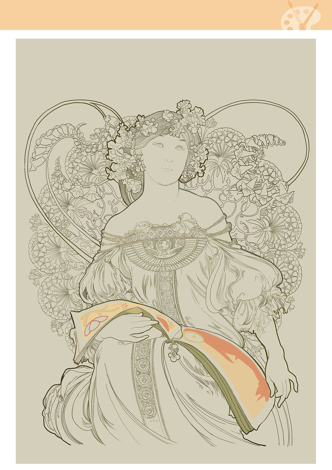 穆夏作品临摹线稿