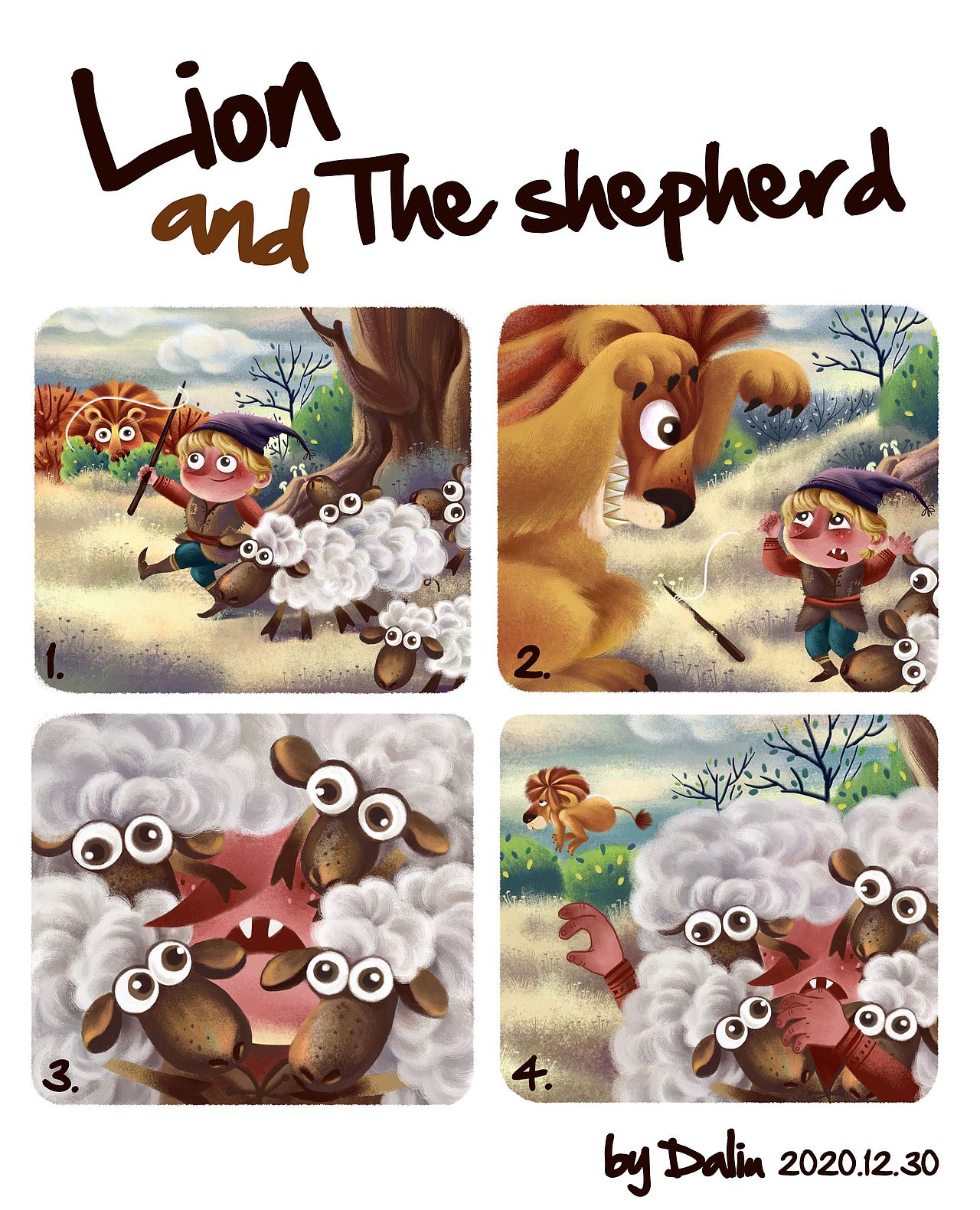 狮子与牧羊人（图ZMjM3ODc4Mjcy） - 儿童插画 - 站酷设计师大柳插画原创素材 - 站酷ZCOOL
