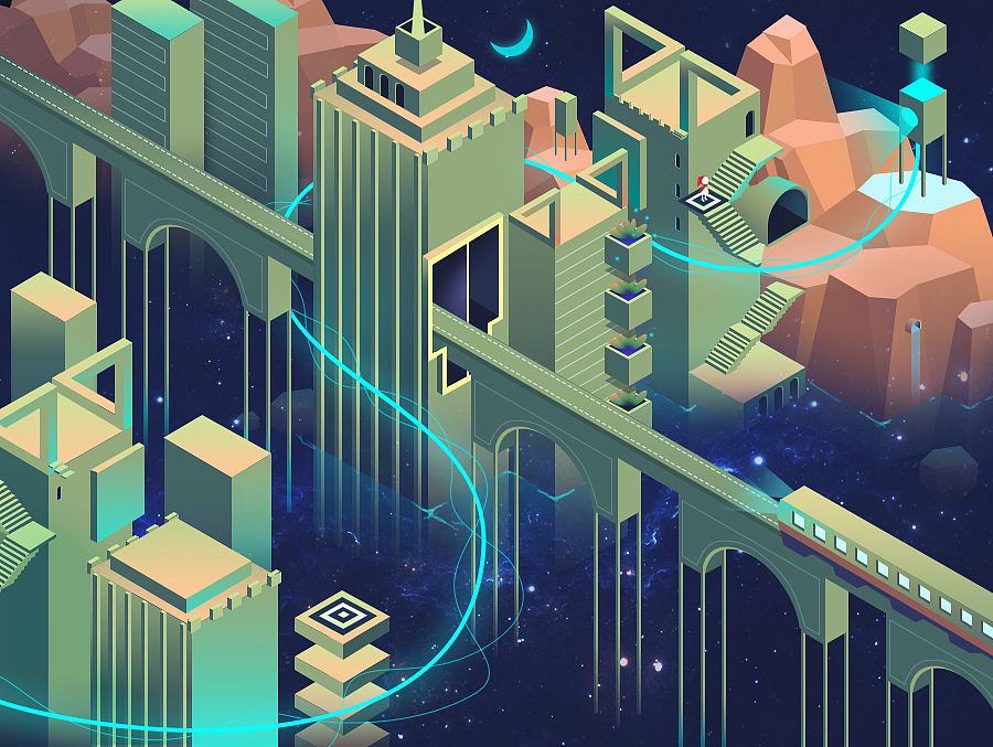 纪念碑谷 - 星辰上的城市（图ZOTcxMDYzMzY=） - 商业插画 - 站酷设计师兔子慢原创素材 - 站酷ZCOOL
