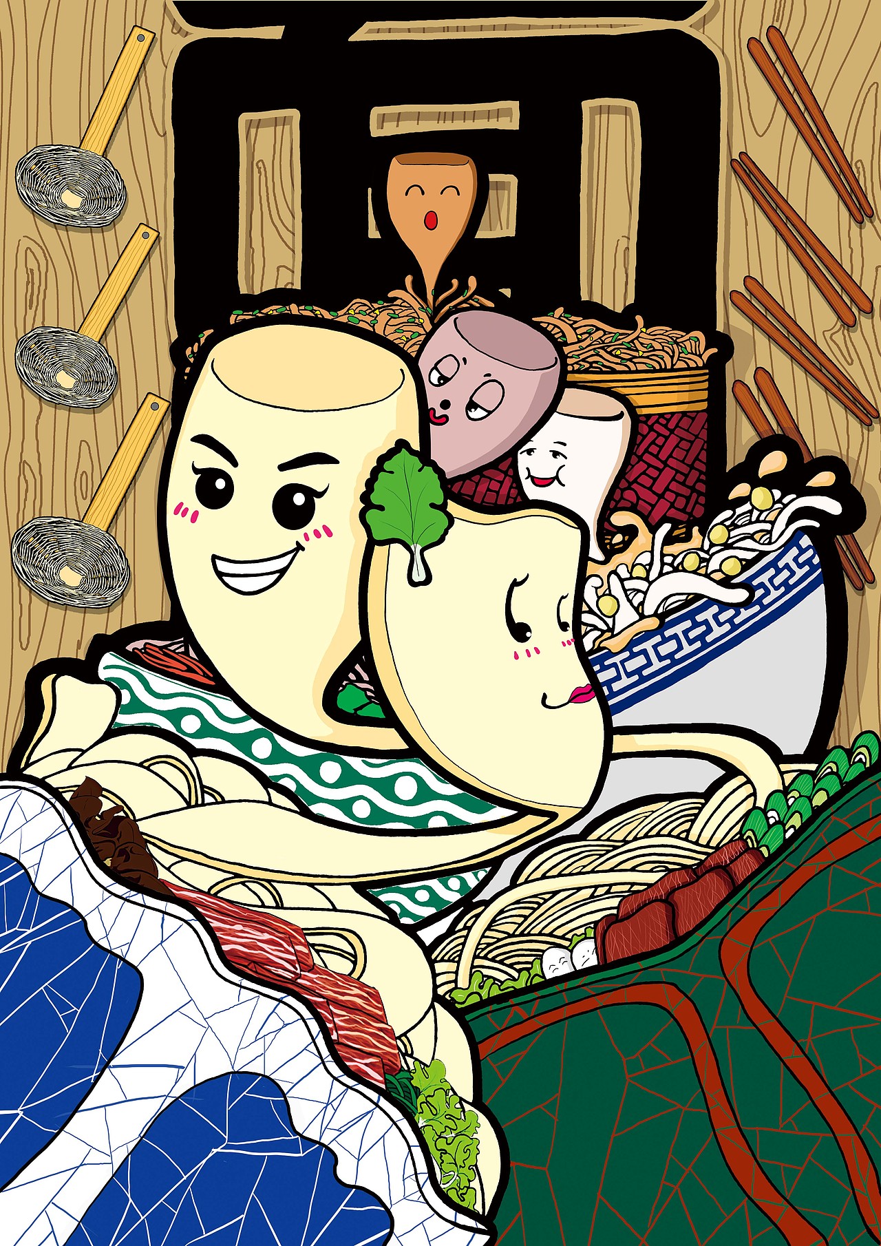 中原饮食文化插画