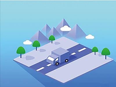 行走在山间的小卡车