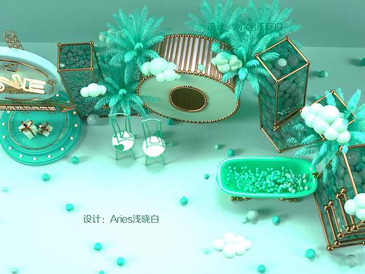情人节薄荷绿小清新美陈效果图（个人主页-ZNTAyNzg3MTY=） - 展陈设计 - 站酷设计师Aries浅晓白原创素材 - 站酷ZCOOL