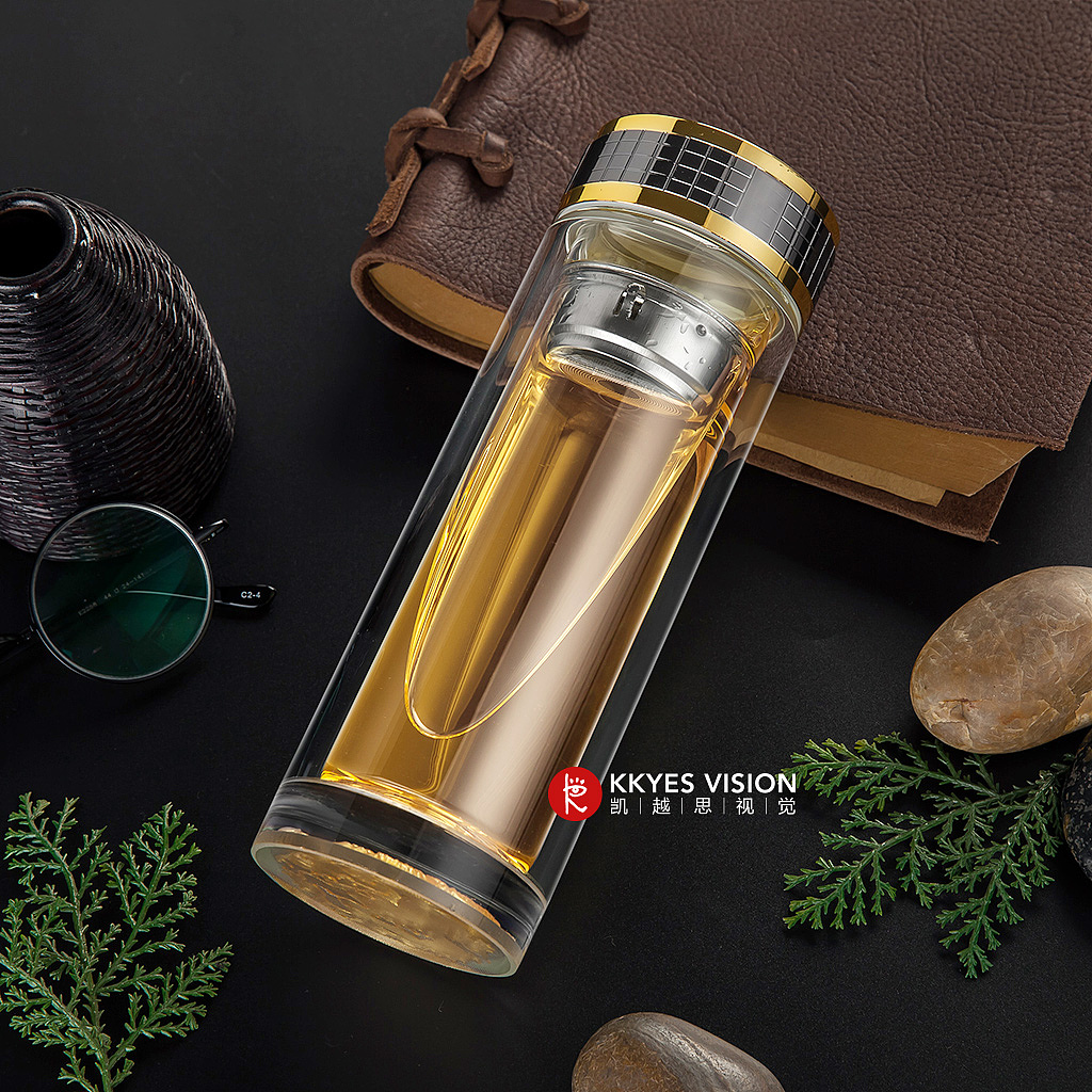 老年双层玻璃水杯茶杯静物拍摄产品摄影