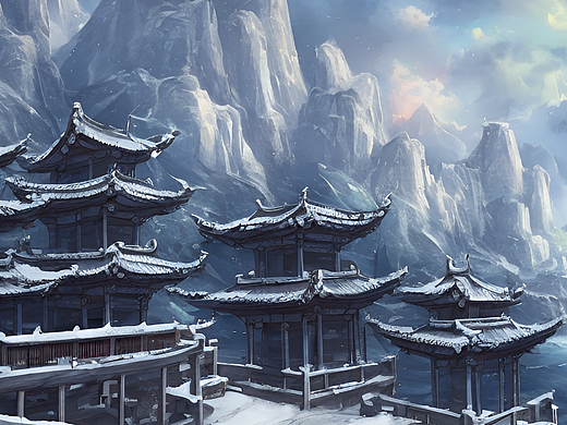 #站酷梦笔#寺庙，风雪，鲜艳的，电影场景，史诗，流行