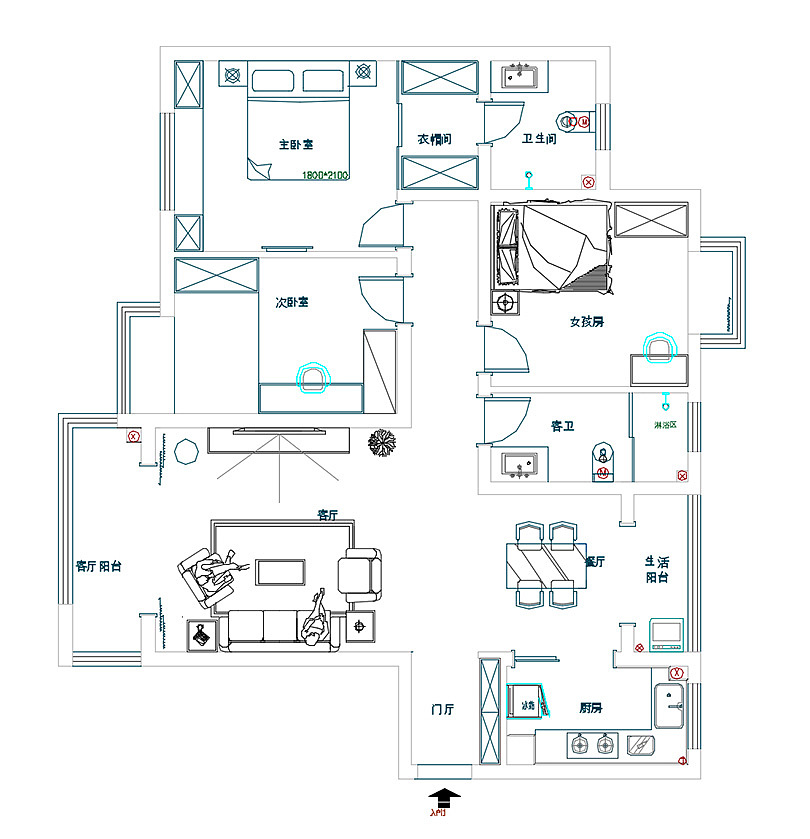 中豪汇景湾140平方三室两厅样板间装修设计图