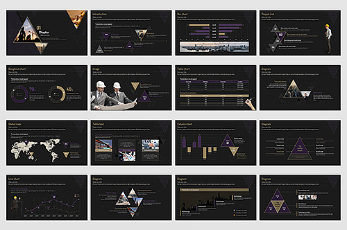 工程建筑设计PPT模板3种颜色2种比例