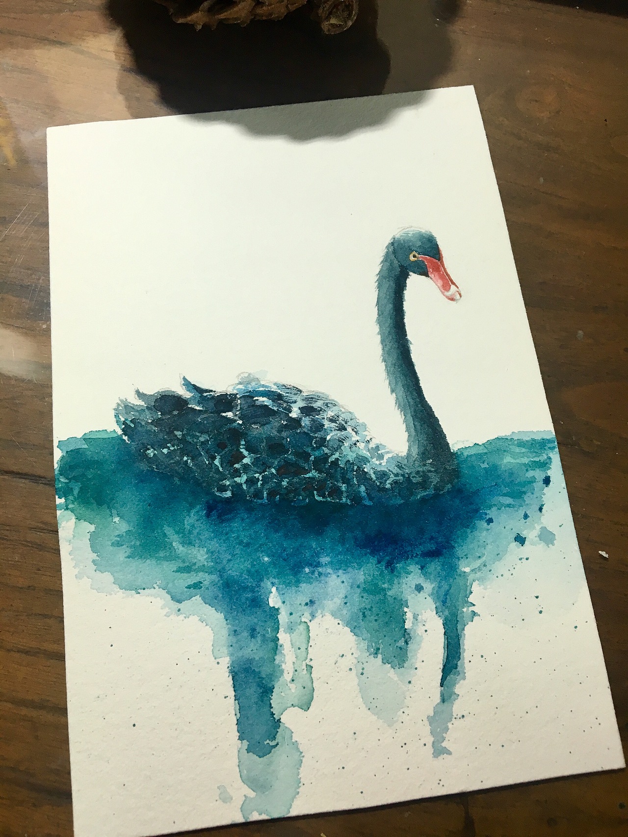 水彩天鹅摆件画