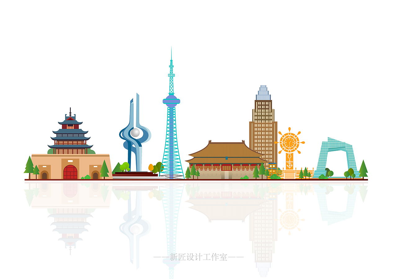 山东城市地标插画（图ZMTUzNDQxMjAw） - 图案 - 站酷设计师张春录原创素材 - 站酷ZCOOL