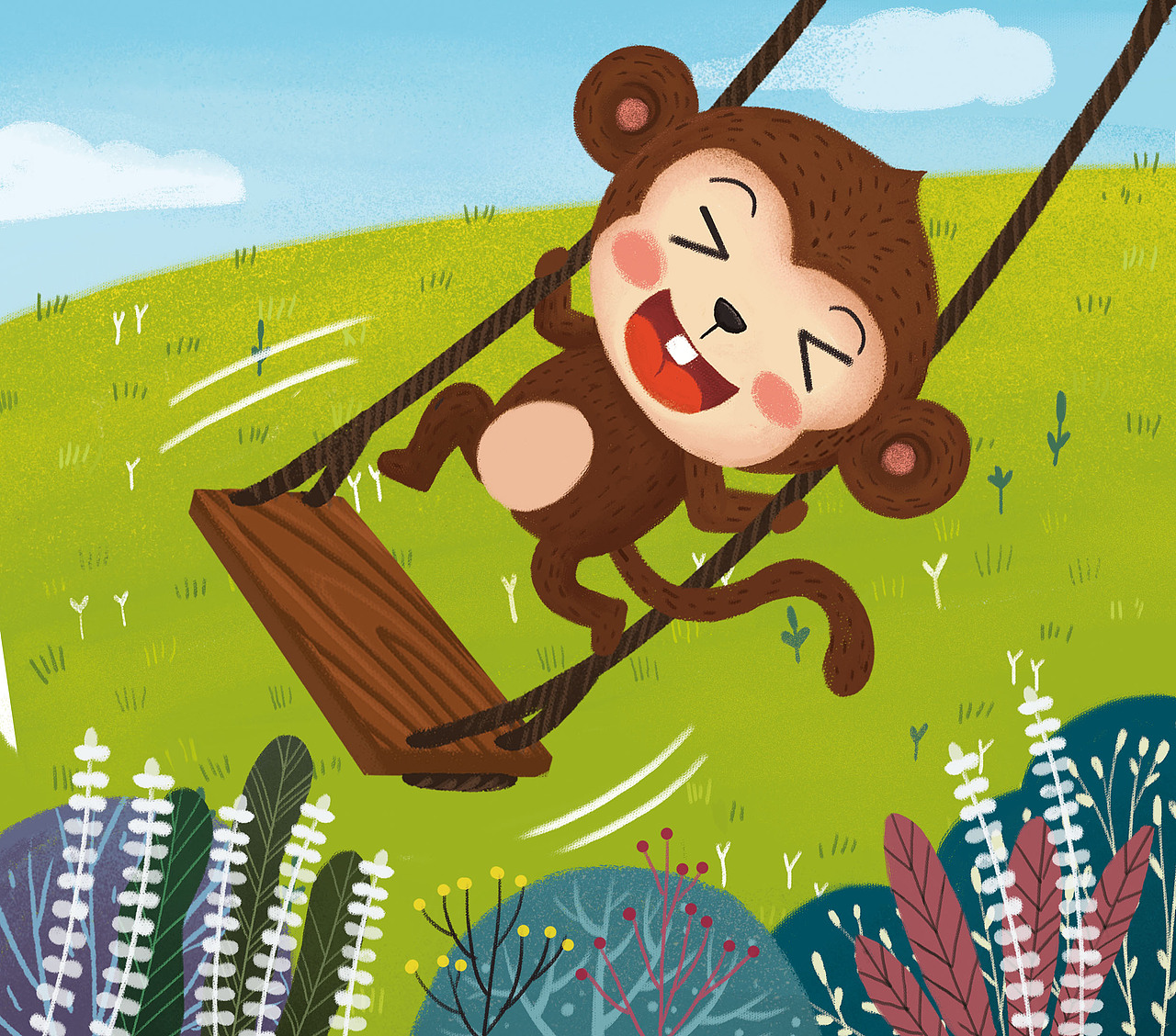 《荡秋千》（图ZMjQwOTQ5NTk2） - 绘本 - 站酷设计师荞麦hui原创素材 - 站酷ZCOOL