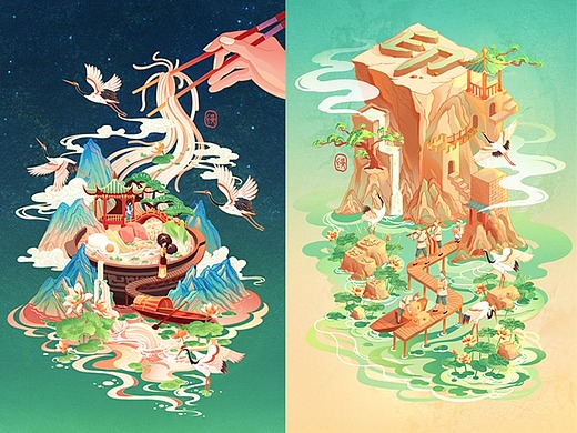 国潮插画 | 过桥米线 x 活字印刷