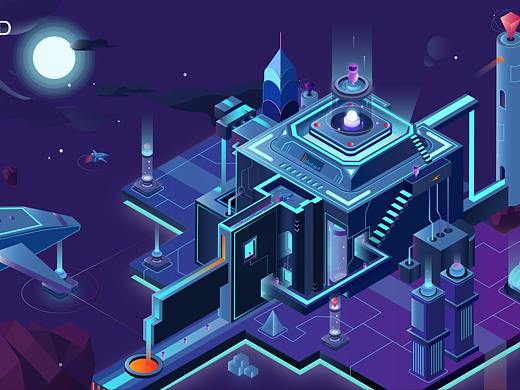 2.5D插画 未来空间站