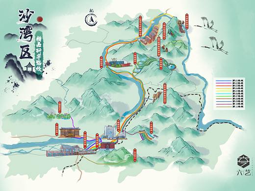 研学路线图手绘地图景区导览插画中国风水墨