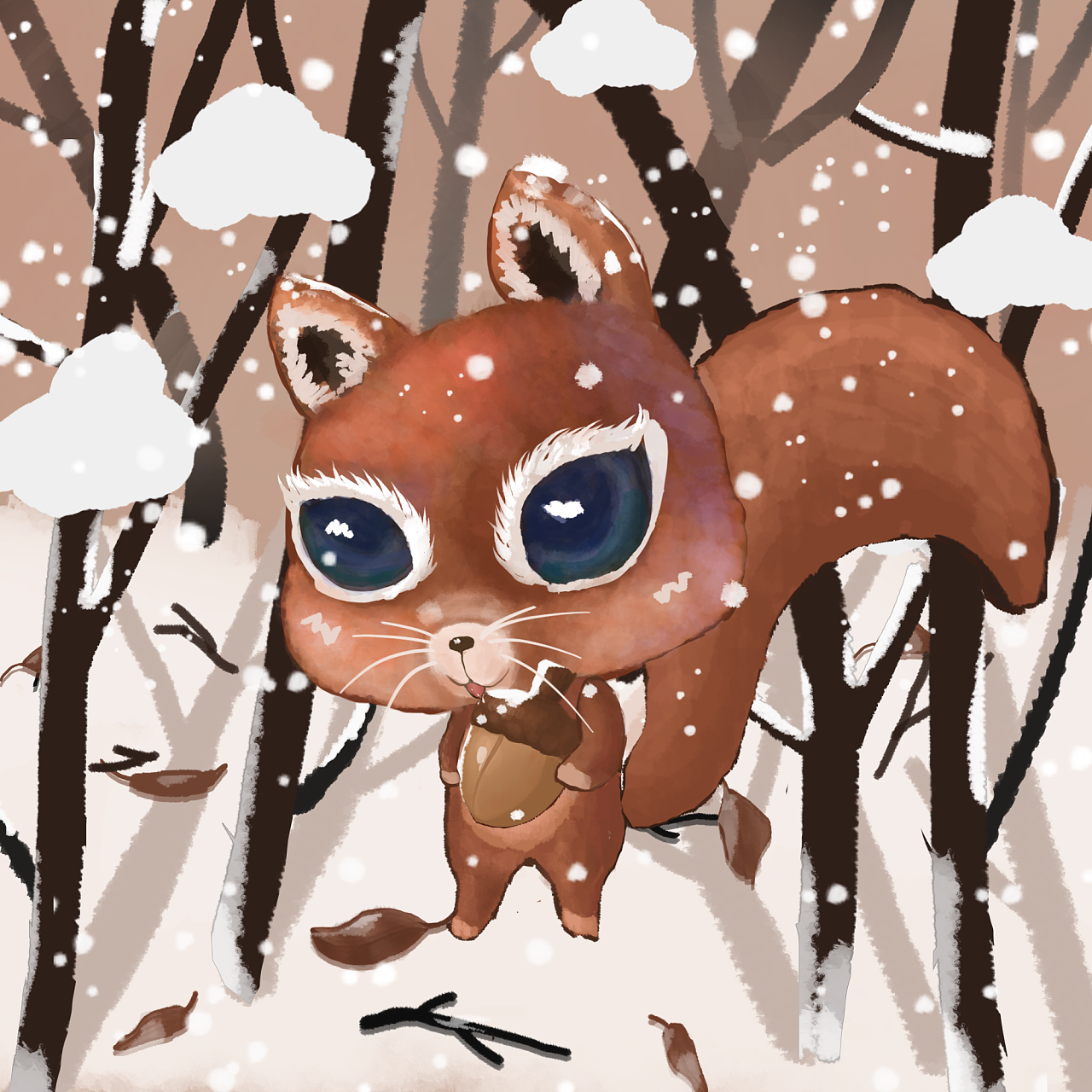 动物世界(animals family )-松鼠winter squirrel|插画|像素画|yilin