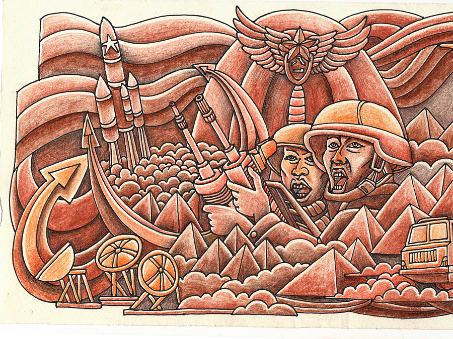 《军魂》浮雕设计稿 手绘过程