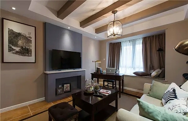 郑州郑西理想城107平三室两厅美式风格装修案例效果图