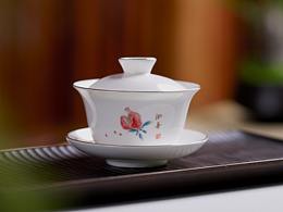 若水三件盖碗-石榴