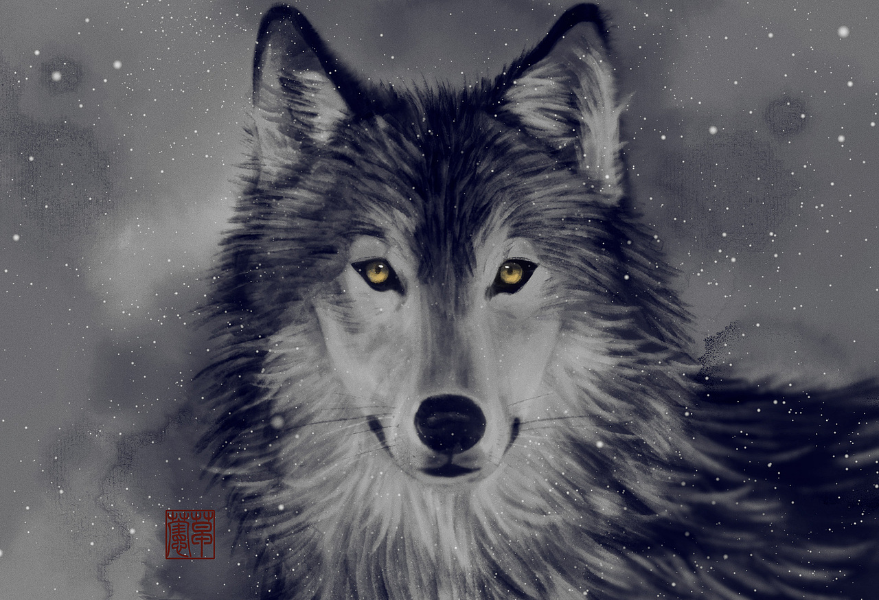 水墨风 狼