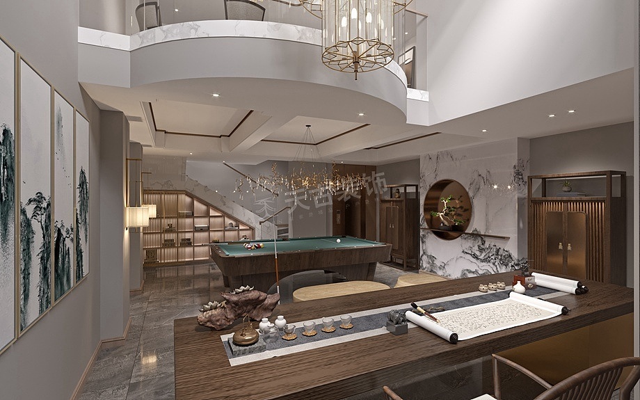 重庆保利茵梦湖装修效果图|合院别墅新中式设计案例