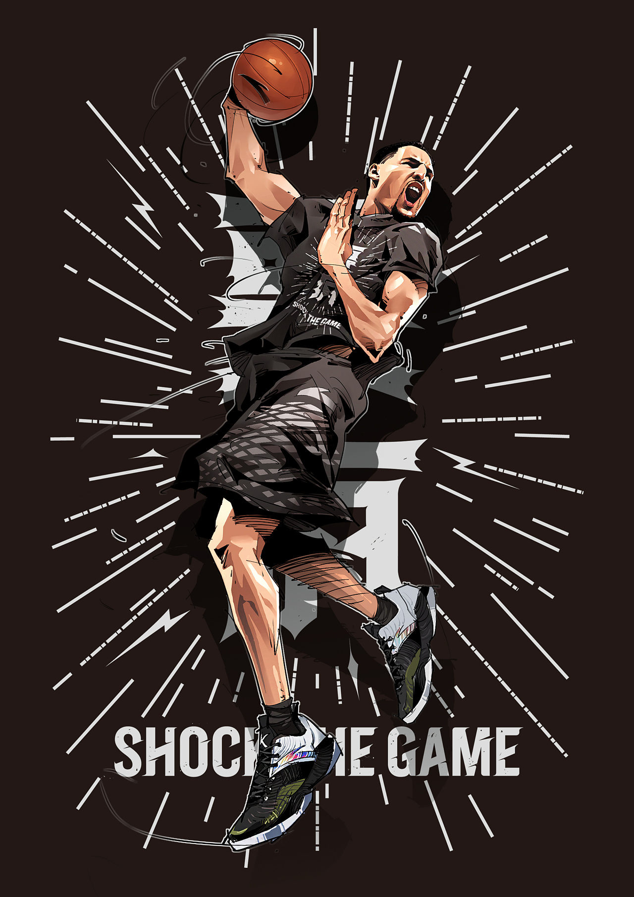 NBA勇士球星克莱汤普森中国行篮球插画,美漫