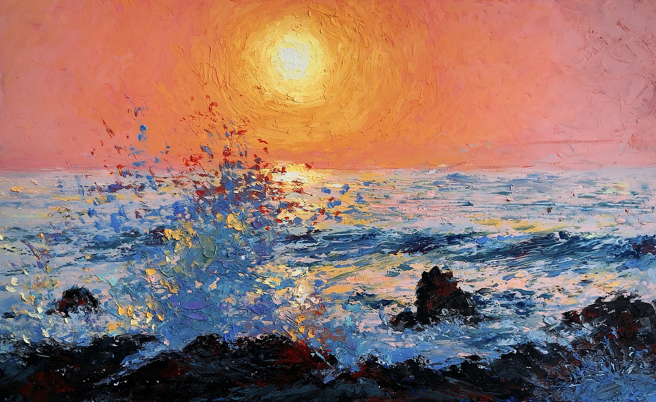 油画棒/落日与海