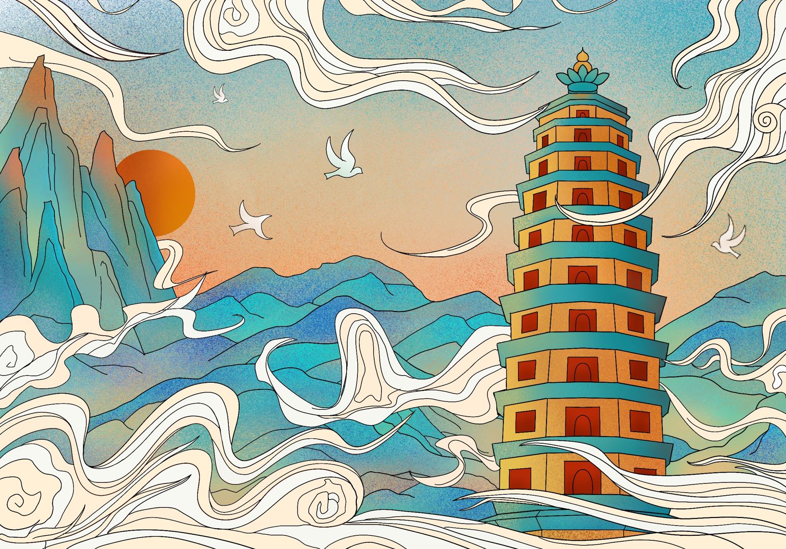 泉州开元寺手绘图图片