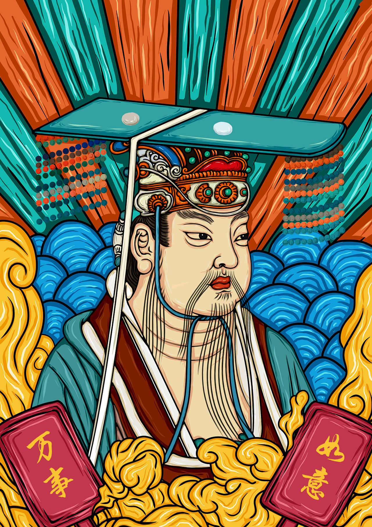 永乐宫壁画人物形象国潮风手绘|插画|创作习作|嘚嘚嘚嘚嘚啊_原创作品