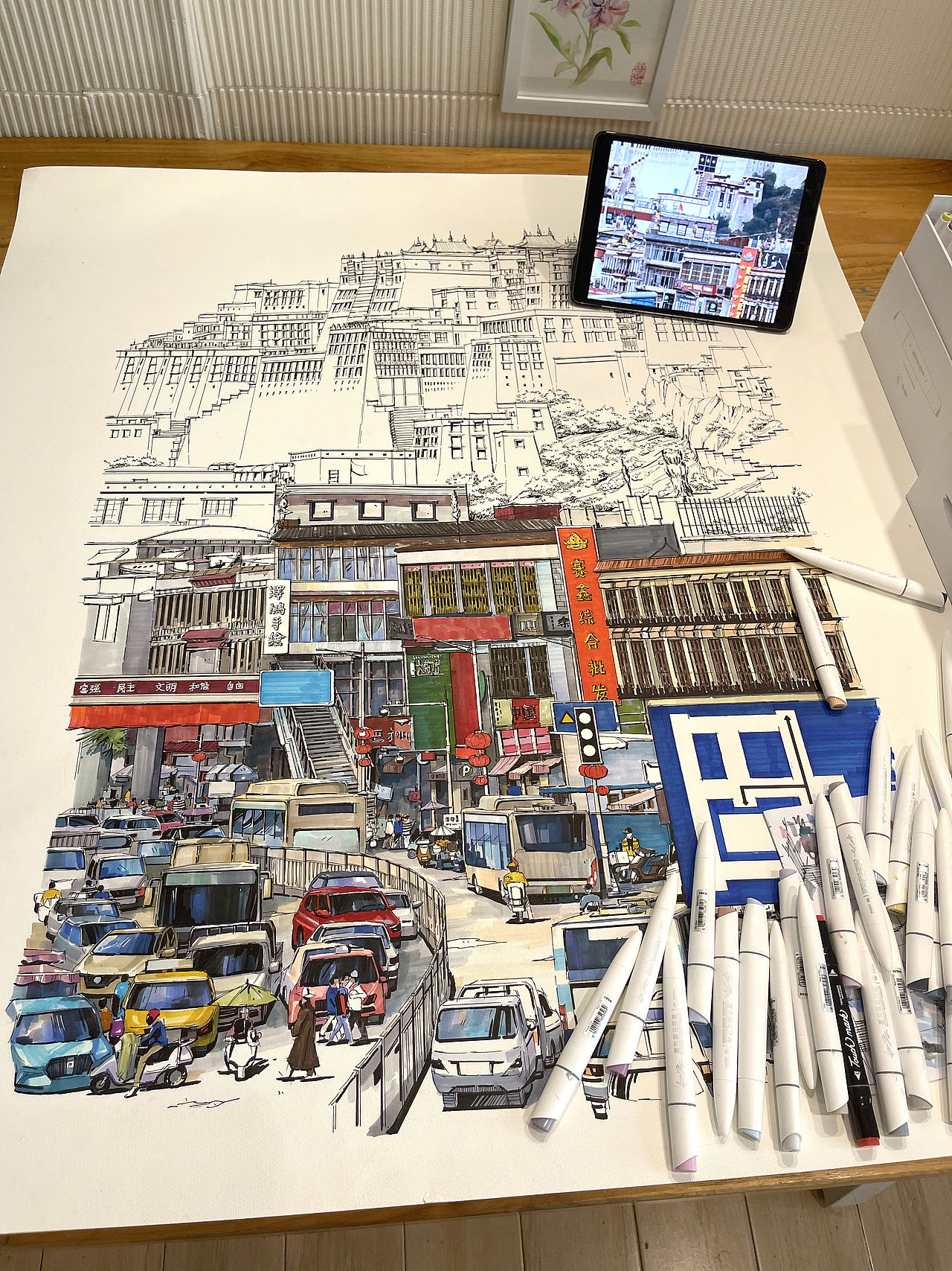 马克笔手绘《布达拉宫》（图ZMjc5NDIyOTEy） - 艺术插画 - 站酷设计师谭泽鸿原创素材 - 站酷ZCOOL