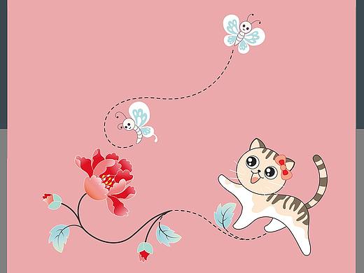 中国风时尚儿童图案猫咪蝴蝶富贵牡丹花卉冬女童装旗袍