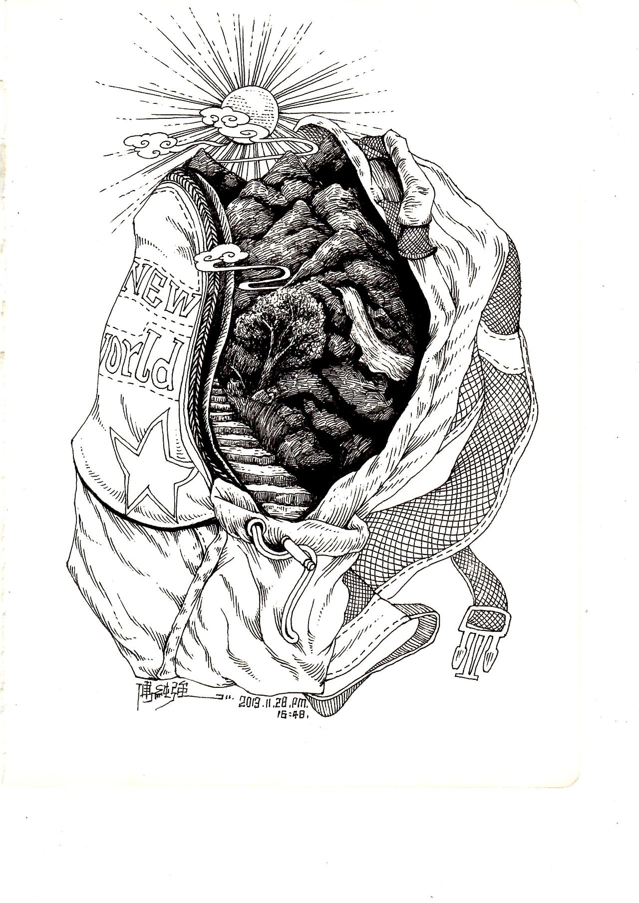 创意速写:用书包,表现旅行.