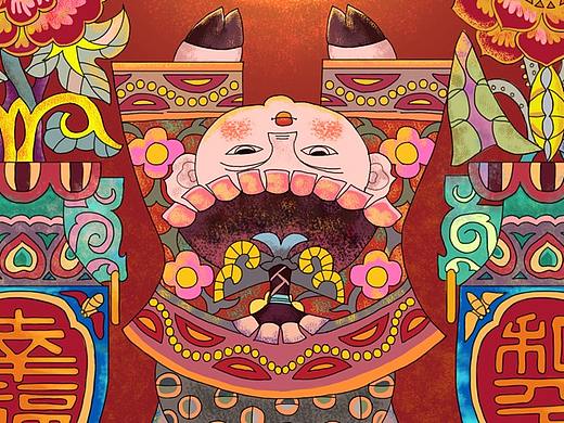 红色手绘猪年海报