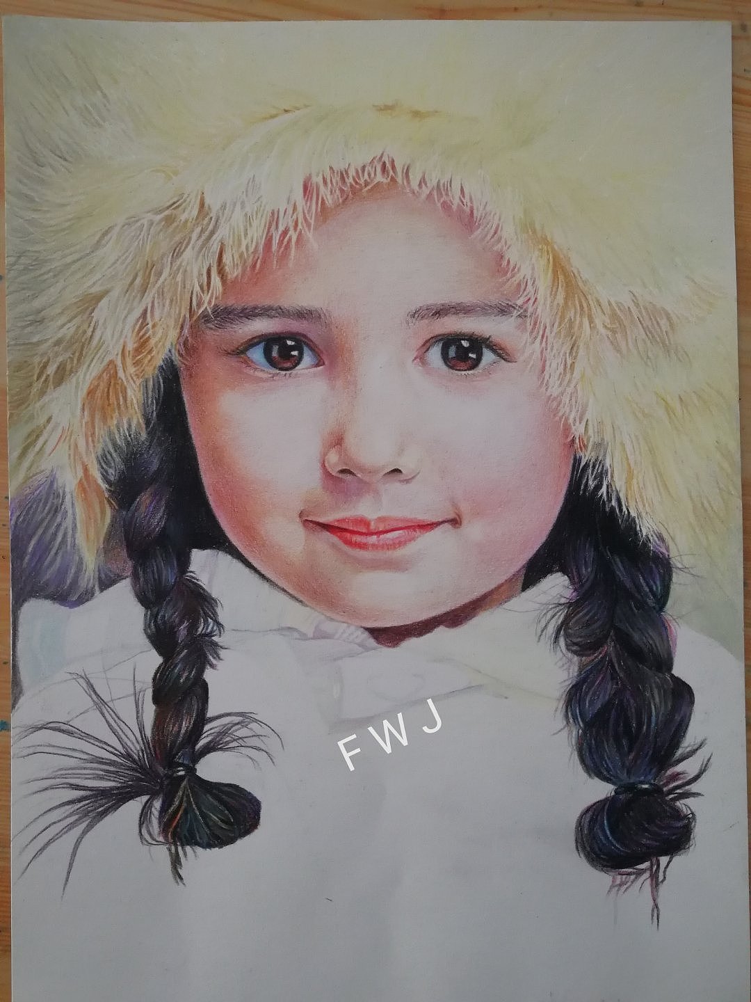 彩铅作品《白毛衣女孩儿》