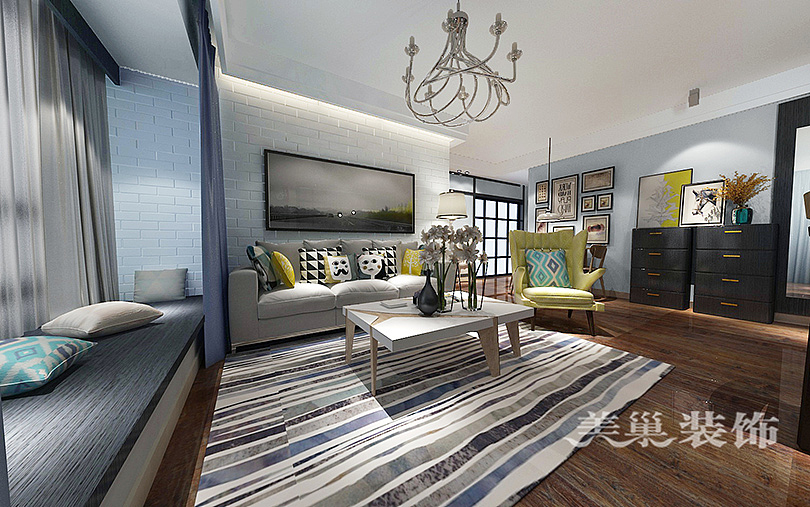 公园道一号四期装修效果图89平现代北欧风格