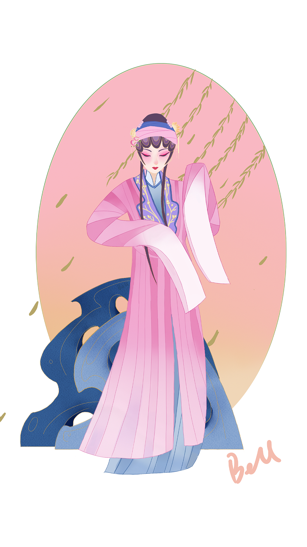 国潮牡丹亭少女