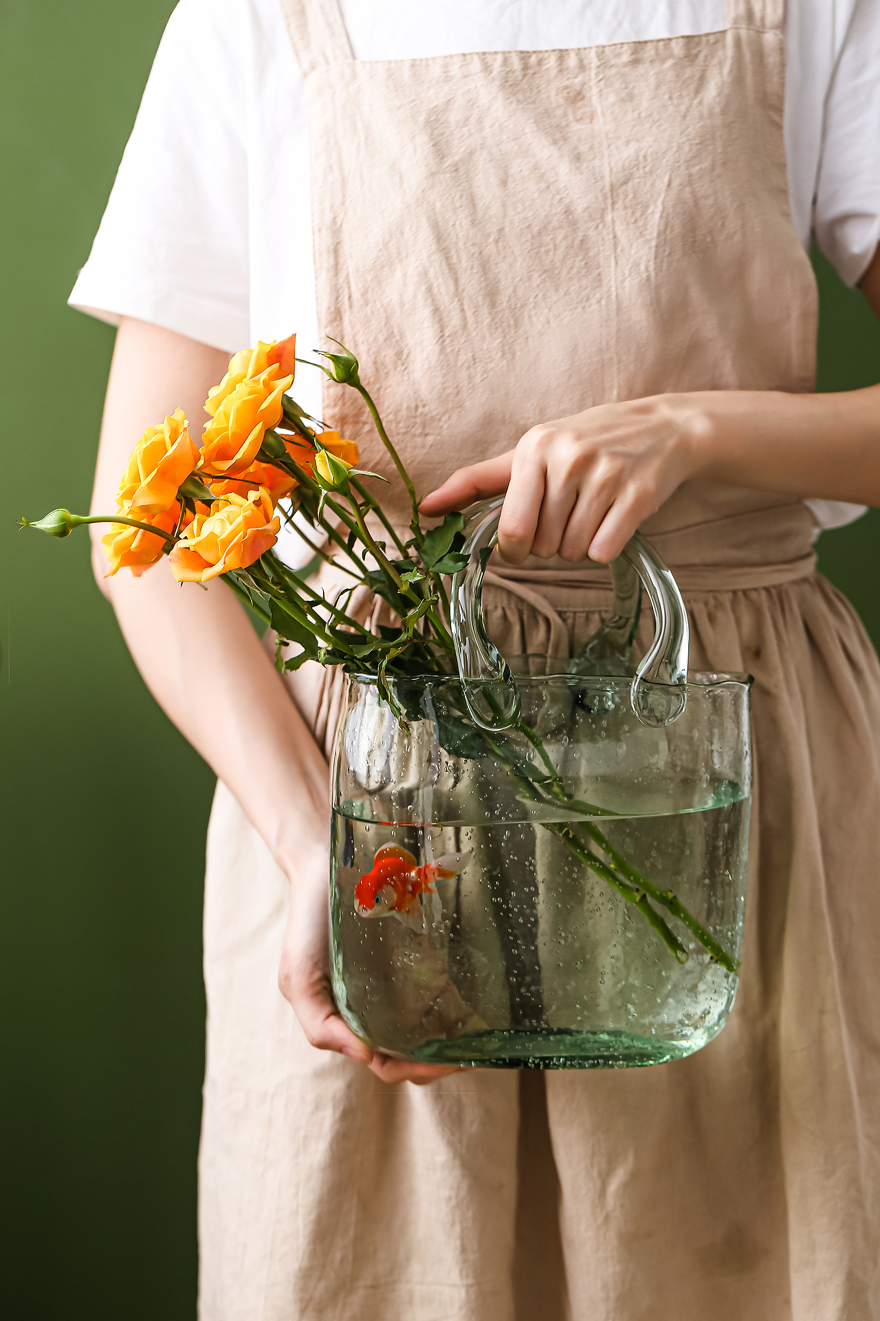 花与鱼/北欧花瓶/玻璃花瓶/手提花瓶