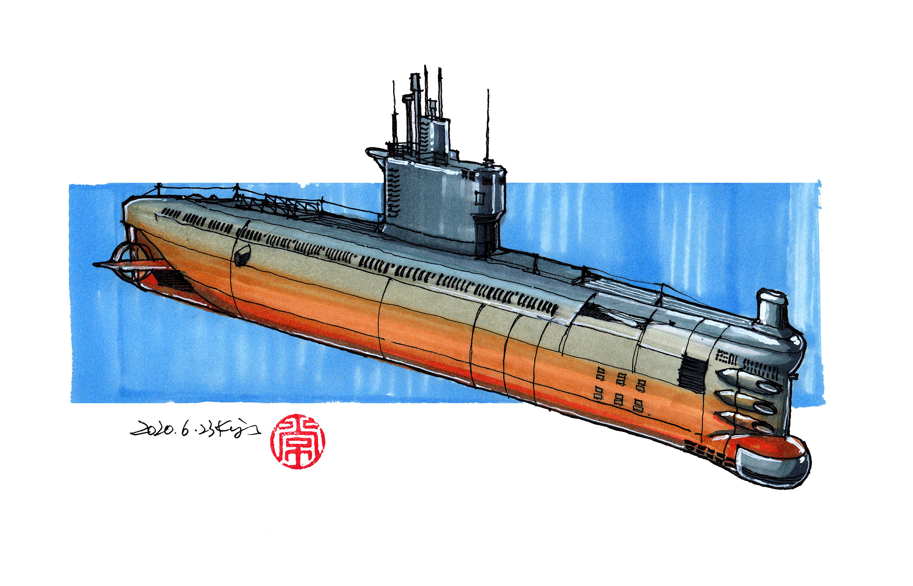 鹦鹉螺号潜水艇手绘图片