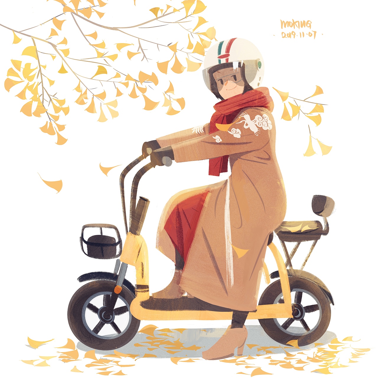  br> br>为了骑电动车买了个小头盔.于是就有了这个圆头圆脑的新造型.